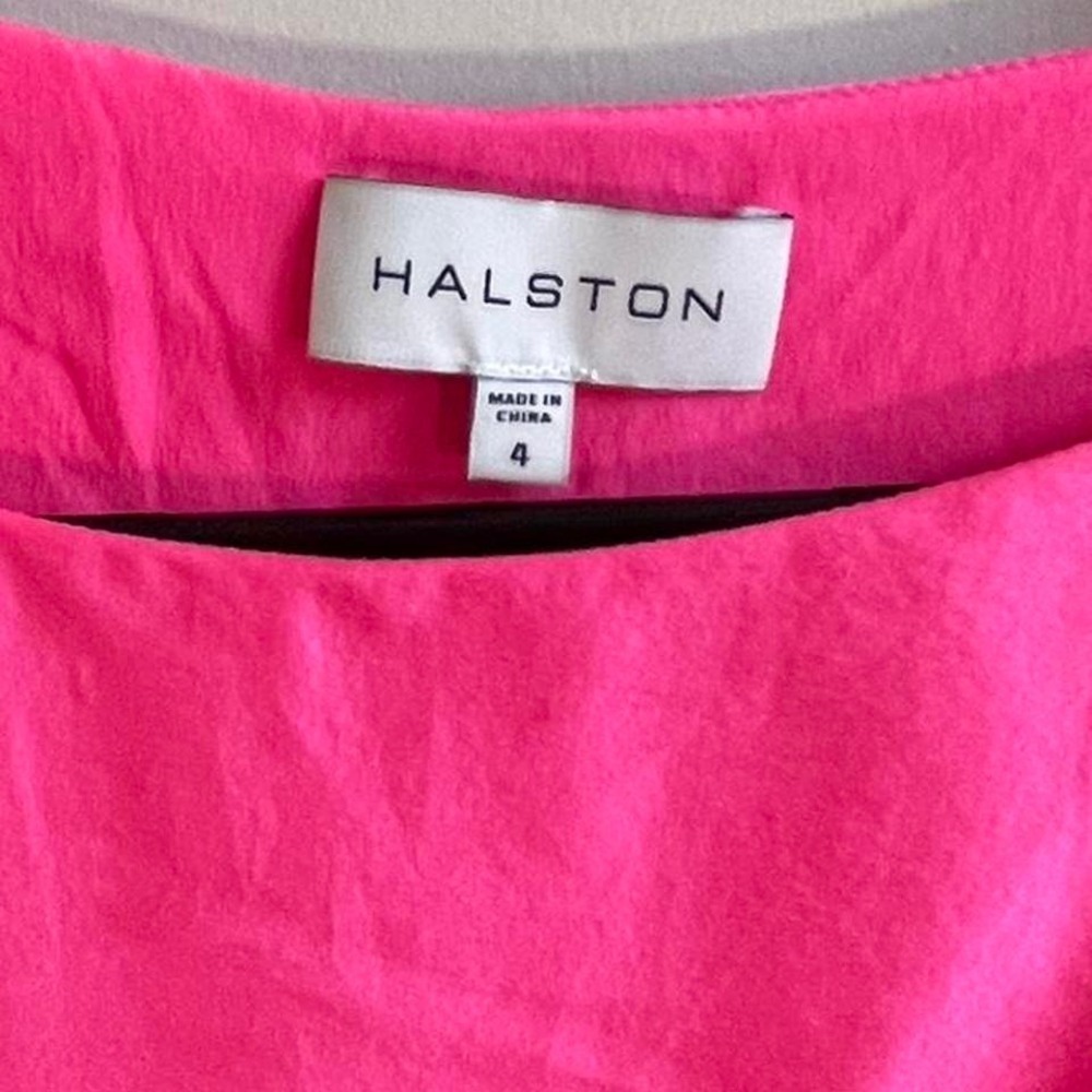 Halston Heritage Hot Pink Silk Blend Asymmetrical Overlay Blouse Hot Pink - Picture 2 of 5